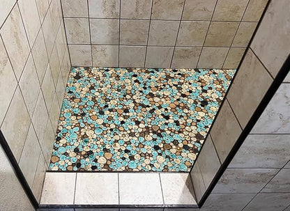 Pebble Porcelain Tile Fambe Turquoise Green Beige Shower Floor Pool Alley Tiles Mosaic TSTGPT005 (5 Square Feet)