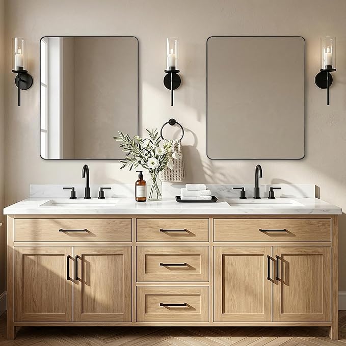 Black Bathroom Mirrors for Over Sink, 24x30 Inch Matte Black Mirror for Bathroom, Rectangle Metal Vanity Mirror for Wall-Modern Clean Design with Superior Stainless Steel Frame