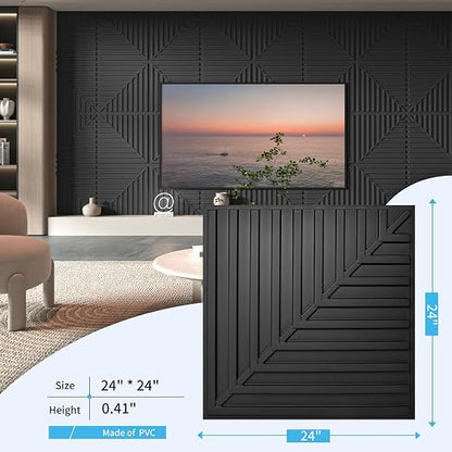 Art3d 12-Pack 2 x 2 ft 3D Textured Drop Ceiling Tiles, 24 x 24 in, Black | PVC, Lightweight, No Sag and Breakage, Compatible with Grid System, Perfect for Basement, Kitchen & Bathroom