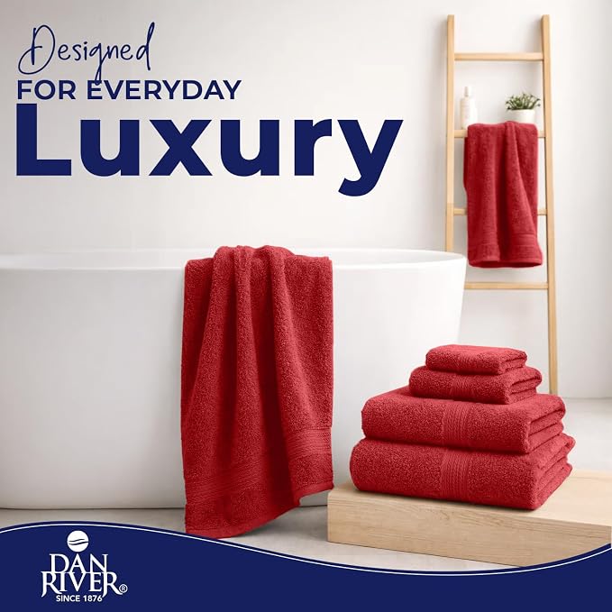 DAN RIVER 8 Piece Luxury Bath Towels for Bathroom, Towel Set, Red | 2 Bath towels, 2 Hand towels, and 4 Wash Cloths, 600 GSM 100% Ring Spun Cotton, Highly Absorbent, Gym, Hotel, guest, and Spa
