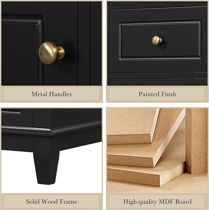 36" Vanity with Sink, Bathroom Vanities 36 Inch with Sink, Single Sink Bathroom Vanity with Door Shelf and Three Drawers, Restroom Vanity with Sink Top (Black)