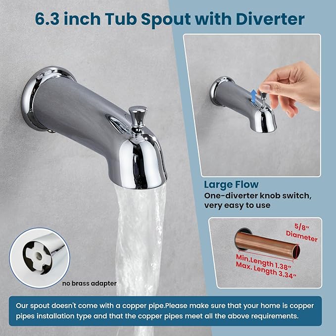 gotonovo Bathroom Shower Head Kit High Pressure Combo System Shower Faucet 6 Modes ABS Handheld Spray Shower Trim Kit Valve Included Shower Head and Handle Set Polished Chrome