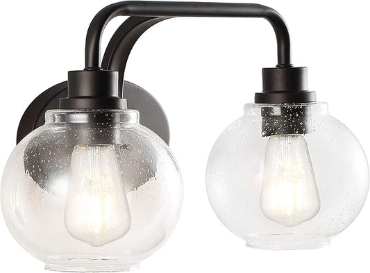 JONATHAN Y 17.5" Oil Rubbed Bronze Farmhouse LED Vanity Light Wall Sconce for Bathroom, Clear Seeded Glass Shade, Industrial Iron Indoor Fixture, LED Bulb Included (JYL7527A)