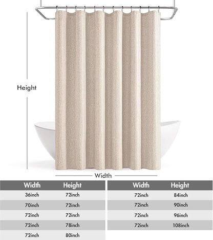 ANRODUO Beige Linen Textured Fabric Shower Curtain Set - W72xL84 | Farmhouse Shower Curtain with 12 Metal Hooks, Waterproof Heavy Duty, Button Hole Design, Machine Washable for Bathroom