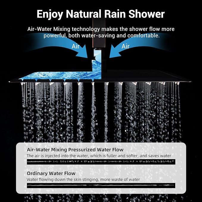 Thermostatic Dual Shower System, Oil Rubbed Bronze Shower Faucet | 12 Inch Ceiling Rainfall Shower, 6 Inch Wall Mount Head, High Pressure Handheld Sprayer, Push Button Valve