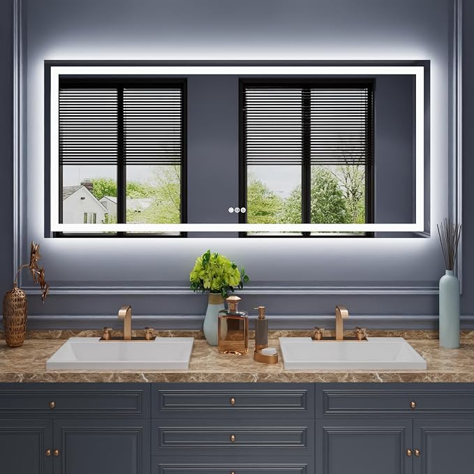 LED Bathroom Mirror 68"X36" with Front Light and Backlit | Stepless Dimmable, Anti-Fog, Shatter-Proof, HD Reflection, Memory, 3 Colors Lighting, UL Listed (Horizontal/Vertical).