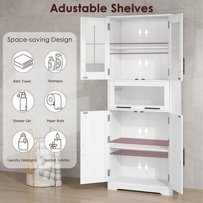 IDEALHOUSE 67" H Tall Bathroom Storage Cabinets with Drawer, White | Modern Freestanding Cabinet with Doors & Adjustable Shelves, Bathroom, Dining Room, Kitchen & Pantry, Laundry, Narrow Corner