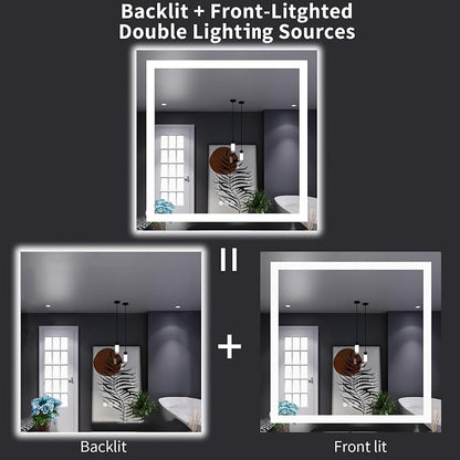 LOAAO 32"X32" LED Bathroom Mirror with Lights, UL Listed | Anti-Fog, Dimmable, 3 Color Temperature, Backlit + Front Lit, Memory Function, Tempered Glass