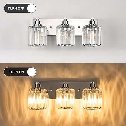 3 Lights Crystal Bathroom Vanity Light Modern Chrome Bathroom Light Fixture Bathroom Lighting Fixtures Over Mirror for Mirror E26 Base