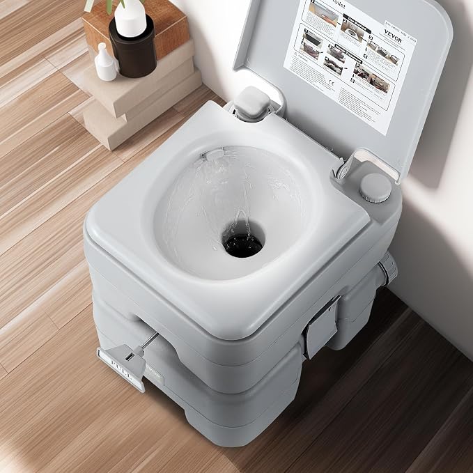 VEVOR Portable Toilet for Camping, RV Toilet with Carry Bag, 5.3 Gal Waste Tank & 3.2 Gal Flush Tank, Push-Button Pressurized Flush Commode, Leak-proof and Odourless Travel Toilet for Camping Car