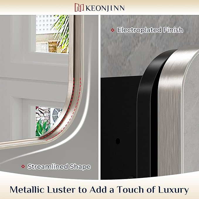 Keonjinn 60 x 32 Inch Large Brushed Nickel Medicine Cabinets, Recessed Bathroom Medicine Cabinet, Silver Stainless Steel Framed, Sturdy & Heavy, Adjustable Shelves, 3 Doors, DTC Hinges, Soft Closing