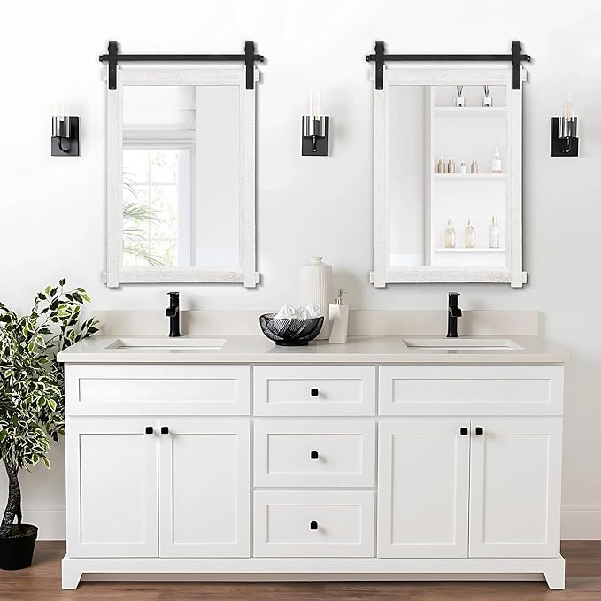 Besdomus Bathroom Farmhouse Wall Mirror: 24"x36" White Farmhouse Solid Cedar Wood Frame - Wall Mounted Mirror for Hallway/Living Room/Bathroom Upgrade - Rustic Wall Decor for Homemakers