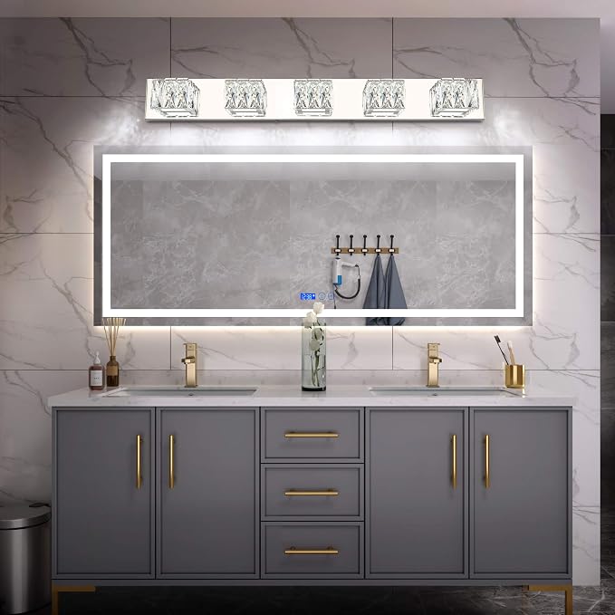 Modern Vanity Lights for Bathroom - Crystal 5 Light Bathroom Vanity Lights - Chrome LED Bath Lighting Fixtures
