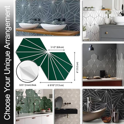 AULIGET Flower Vintage Hexagon Tile Peel and Stick Backsplash, 6"x7" Self Adhesive Wall Tiles in Green (Pack of 45)