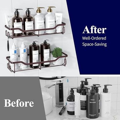 Kitsure Shower Caddy, Adhesive Shower Organizer, Large, Brown | Stainless Steel Shelf for Inside Shower, No Drill Bathroom Organizers and Storage, Home Decor Accessories