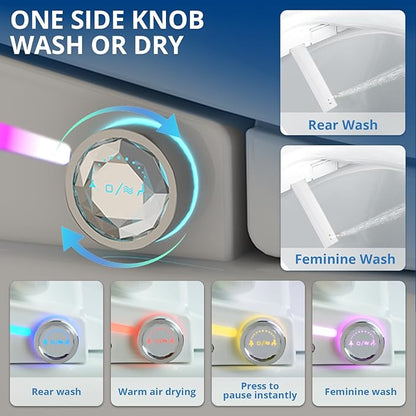 Bidet Toilet Seat Elongated, Smart Heated Bidet Toilet Seats with AUTO - Water & Dryer Slow Close Lid, Nozzle for 4 Cleaning Modes, Remote Control - Adjustable Water Pressure & Temp, LED Lighting