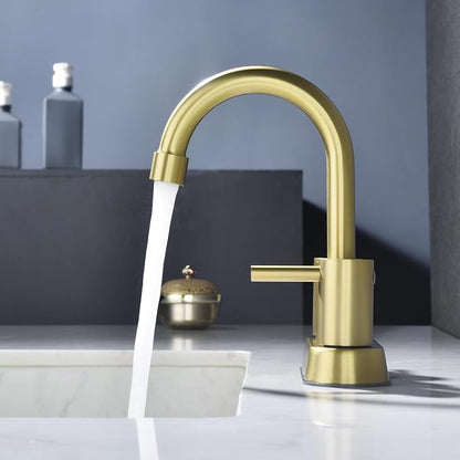 4 Inch Centerset Brushed Gold Bathroom Sink Faucet 2 or 3 Hole | Stainless Steel 2 Handle Gold Bathroom Faucet, Sink Faucet for Vanity, Rv, Restroom