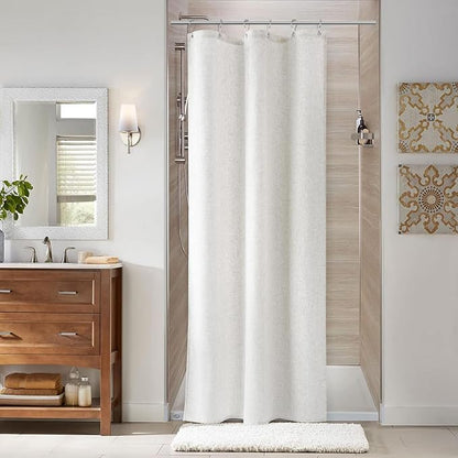 36 Inch Shower Curtain - Stall Narrow Half Linen Ultra Thick Fabric Shower Curtain Set with Hooks, Boho Farmhouse Rustic RV Camper Bath Curtains for Bathroom, Beige White, 36x72