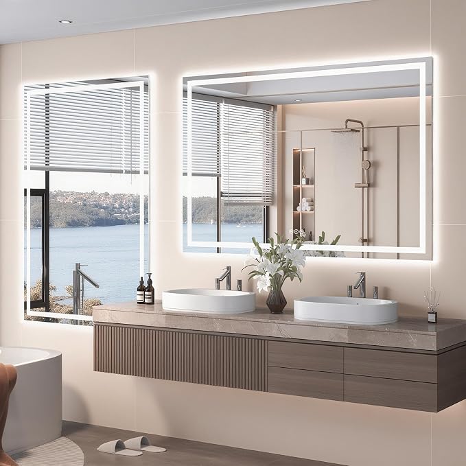 Snowdool 40 x 36 in LED Bathroom Mirror, Front and Backlit, Anti-Fog | Front and Backlit, 3 Color Temperatures, Anti-Fog, Tempered Glass