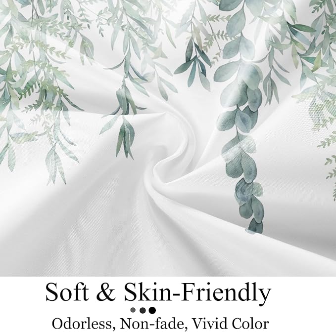 Botanical Shower Curtains, Watercolor Eucalyptus Leaf Plant Green Bathroom Curtain for Bathtub Home Decoration Waterproof Fabric Machine Washable with 12 Hooks