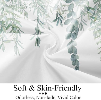 Botanical Shower Curtains, Watercolor Eucalyptus Leaf Plant Green Bathroom Curtain for Bathtub Home Decoration Waterproof Fabric Machine Washable with 12 Hooks