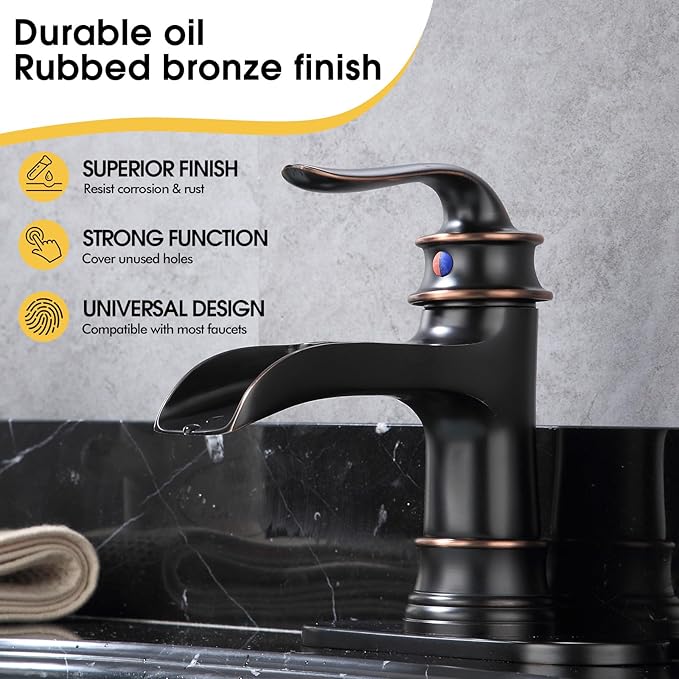 FRANSITON Waterfall Faucet Bathroom Faucet Single Handle One Hole Oil Rubbed Bronze Finish Large Spout Lavatory Faucets Oil Rubbed Bronze