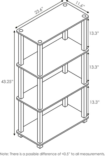 Furinno TURN-S-TUBE Storage Shelves, 4-Tier Book Shelf, Corner Shelf, Toolless Open Shelves, for Organization and Storage, Living Room, Garage, Home Office, Espresso