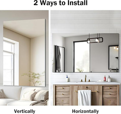 CILIBER Frameless Mirror, 30x48 Inch Rectangle Vanity Mirror for Wall, Large Bathroom Mirror Over Sink with Polished Edge, 3mm Tempered Glass, Horizontal or Vertical Hanging