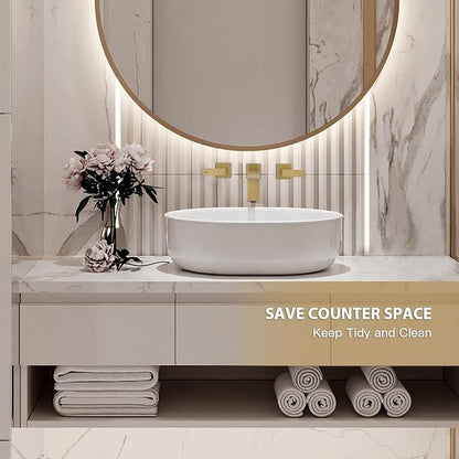 Brass Wall Mount Bathroom Faucet,Wall Mounted Vessel Sink Faucet with Dual Lever Handles,Widespread 3 Holes Wall Faucet for Vanity Lavatory Sink,Pop Up Without Overflow Drain Assembly Included