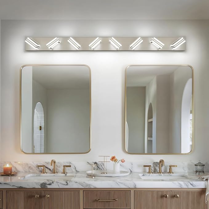 SOLFART 52inch Vanity Lights Fixtures - 8 Lights LED Modern Acrylic Brushed Nickel Vanity Lights Bathroom Wall Lighting Over Mirror