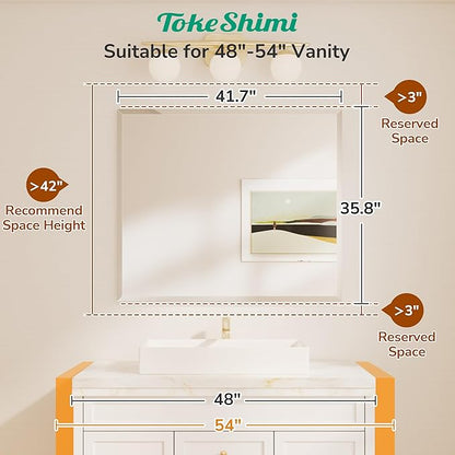 TokeShimi 42x36 Beveled Frameless Bathroom Mirror Decorative, Bathroom Vanity Mirrored with 1" Beveled Edge, Shatterproof Modern Frameless Mirror Rectangle for Living Room, Entryway, Restroom