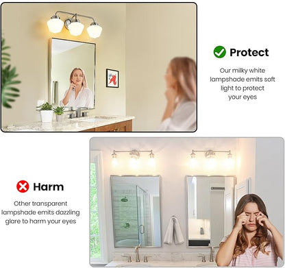 Bathroom Vanity Light Fixtures: 3-Lights Bathroom Lighting Fixtures Over Mirror, Brushed Nickel Vintage Wall Lights with Milky White Frosted Glass Shade for Bath Bedroom