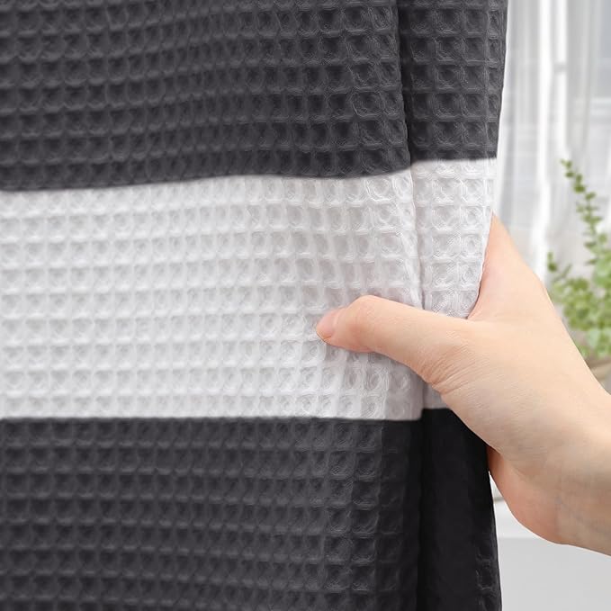 Dark Grey Shower Curtain Cotton Waffle Stripe Shower Curtains for Bathroom 72"x72"