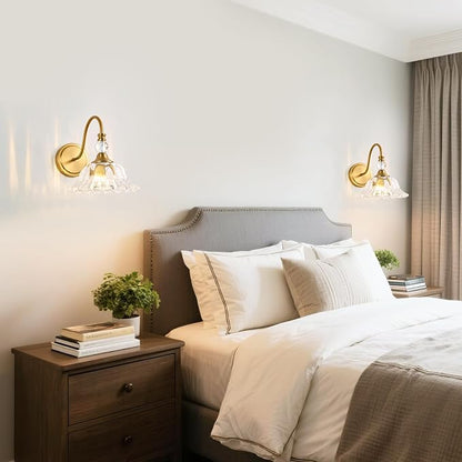 Brushed Gold Bathroom Vanity Light Single-Head Wall Sconce with Floral Crystal Glass Shade Vintage Bathroom Light Fixtures for Bedroom,Hallway & Bedside(Exclude E26 Bulb)