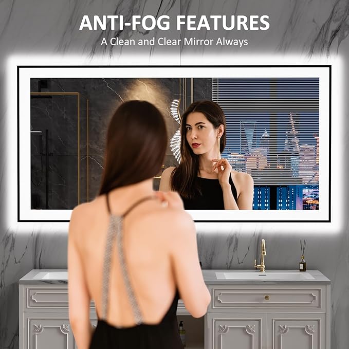 LOAAO 60"X30" LED Bathroom Mirror Black Framed | Anti-Fog, Dimmable, Memory Function, Tempered Glass, Lighted Vanity Mirror for Wall