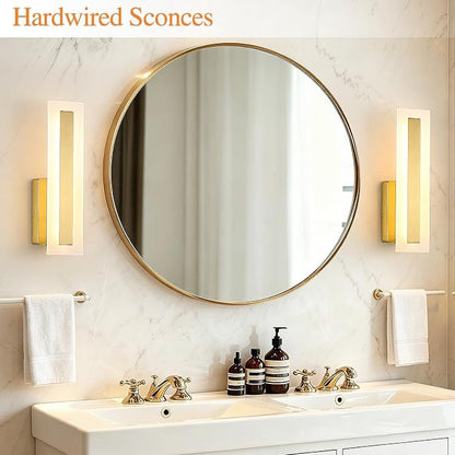 Hardwired Wall Sconces Set of 2 Dimmable Modern Gold LED Wall Light | 14Inch Modern Bathroom Vanity Light 3000K 3500K 4000K 5000K 6000K, Indoor Wall Lights for Bedroom, Living Room,Hallway