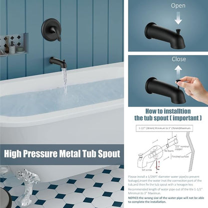 Aolemi Tub Shower Faucet Set Dual 8 Mode Head Valve Kit Matte Black | Valve and Trim Kit, ABS Shower Head and Handheld System, Bathroom Bath Tub Spout 6.3",SUS304,Single Handle