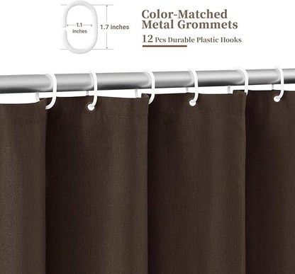 BTTN Extra Long Shower Curtain, 72x90 Boho Scalloped Linen Textured Heavy Duty Fabric Shower Curtain Set with Plastic Hooks, Large Vintage Farmhouse Waterproof Cloth Shower Curtain for Bathroom, Brown