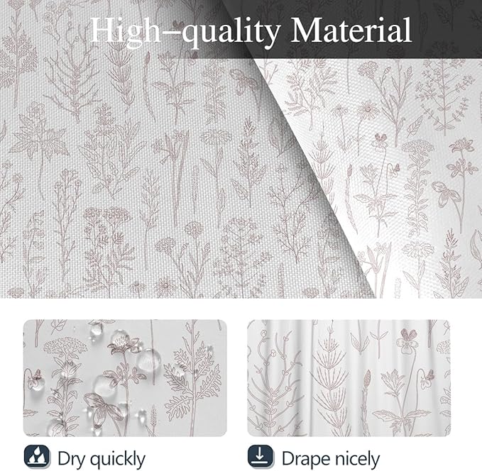 Coxila Vintage Floral Shower Curtain Pink and White Flower Retro Rustic Country Cute Spring Summer Girly Girls Women Blush Preppy Boho Pastel Plant Bathroom 60 x 72 Inch Polyester Fabric 12 Pack Hooks