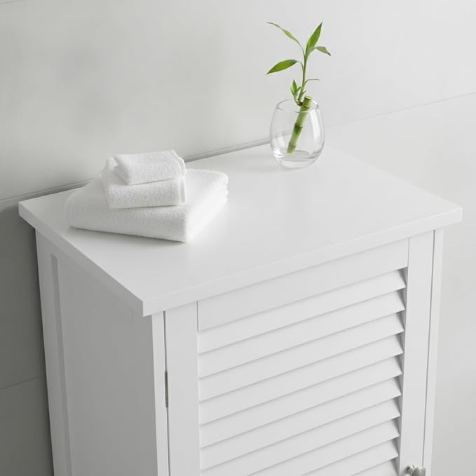 Lavish Home Bathroom Cabinet - Freestanding Storage Organizer for Towels or Laundry Room - Adjustable Shelf and Shutter Style Door (White)