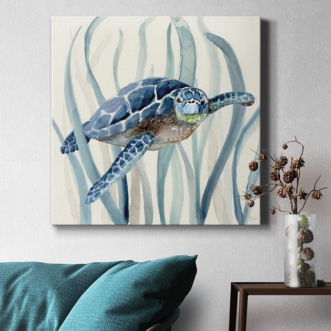 Renditions Gallery Turtle in Seagrass I Wall Art, Premium Gallery Wrapped Canvas Decor, Ready to Hang, 32 in H x 32 in W, Made in America Print