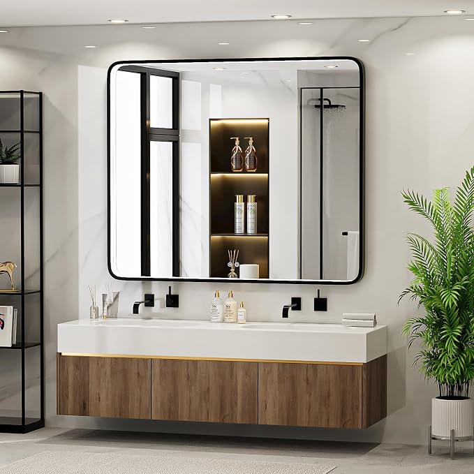 LED 43x36 Inch Lighted Bathroom Mirror,Black Frame,3 Color | ETL Listed,Anti-Fog,3000K/4500K/6000K Dimmable,Horizontal & Vertical,Wall Mounted,Memory Function,Ideal for Bathroom,Vanity