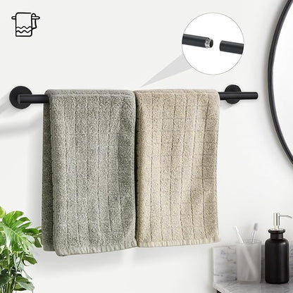 TURS Matte Black Bathroom Hardware Set 5 Piece, SUS304 Stainless Steel Bath Towel Bar Set, 24 Inch Bathroom Accessories Kit Wall Mounted