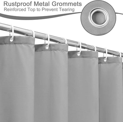 AooHome Hotel Shower Curtain Liner, Fabric Light Grey Shower Curtain with Hooks, Waterproof, 72 x 72 Inch