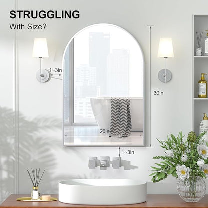Recessed Medicine Cabinet for Bathroom,Brushed Nickel Arched Medicine Cabinet with Mirror,Arch Mirrored Medicine Cabinets Recessed,Bathroom Mirror with Storage,Open from Left to Right 20x30