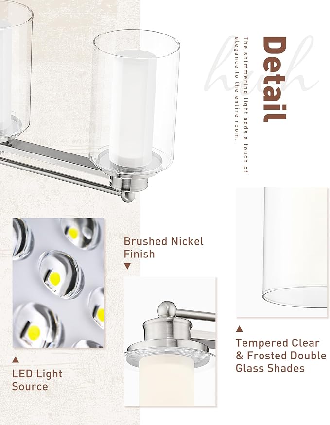 HWH 5-Light Bathroom Vanity Light, Brushed Nickel, 5CCT, 5HLT63B-5W-LED BN | Dimmable, Wall Mount, 30W, Vanity Lights, Vanity Light Over Mirror, Selectable 5CCT Lighting, Durable Metal Construction