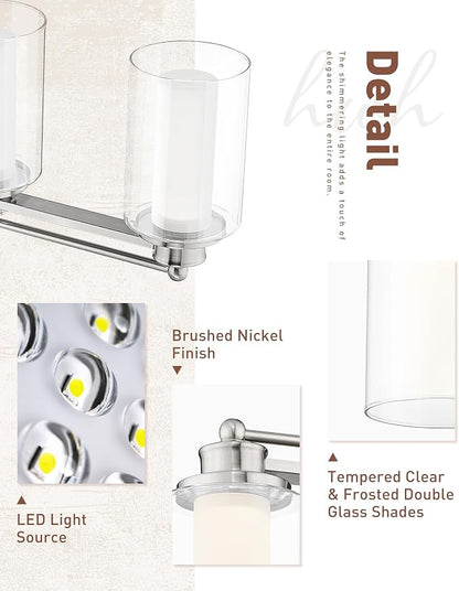 HWH 5-Light Bathroom Vanity Light, Brushed Nickel, 5CCT, 5HLT63B-5W-LED BN | Dimmable, Wall Mount, 30W, Vanity Lights, Vanity Light Over Mirror, Selectable 5CCT Lighting, Durable Metal Construction