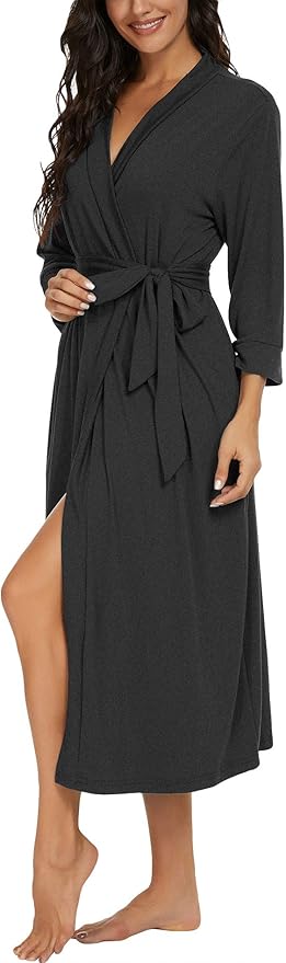 VINTATRE Women Kimono Robes Long Knit Bathrobe Lightweight Soft Knit Sleepwear V-neck Casual Ladies Loungewear