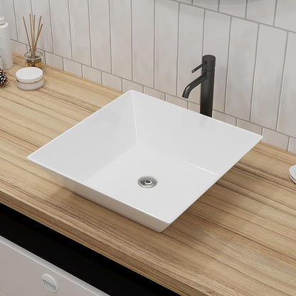 16"X16" Bathroom Vessel Sink Square Above Counter Rectangular White Porcelain Ceramic Modern Vanity Sink Rectangle Art Basin