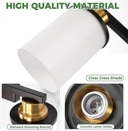 17 Inch Bathroom Light Fixtures, 3-Light Black and Gold Bathroom Lighting Fixtures Over Mirror with Milk Glass Shade, Vanity Lights for Living Room Bedroom